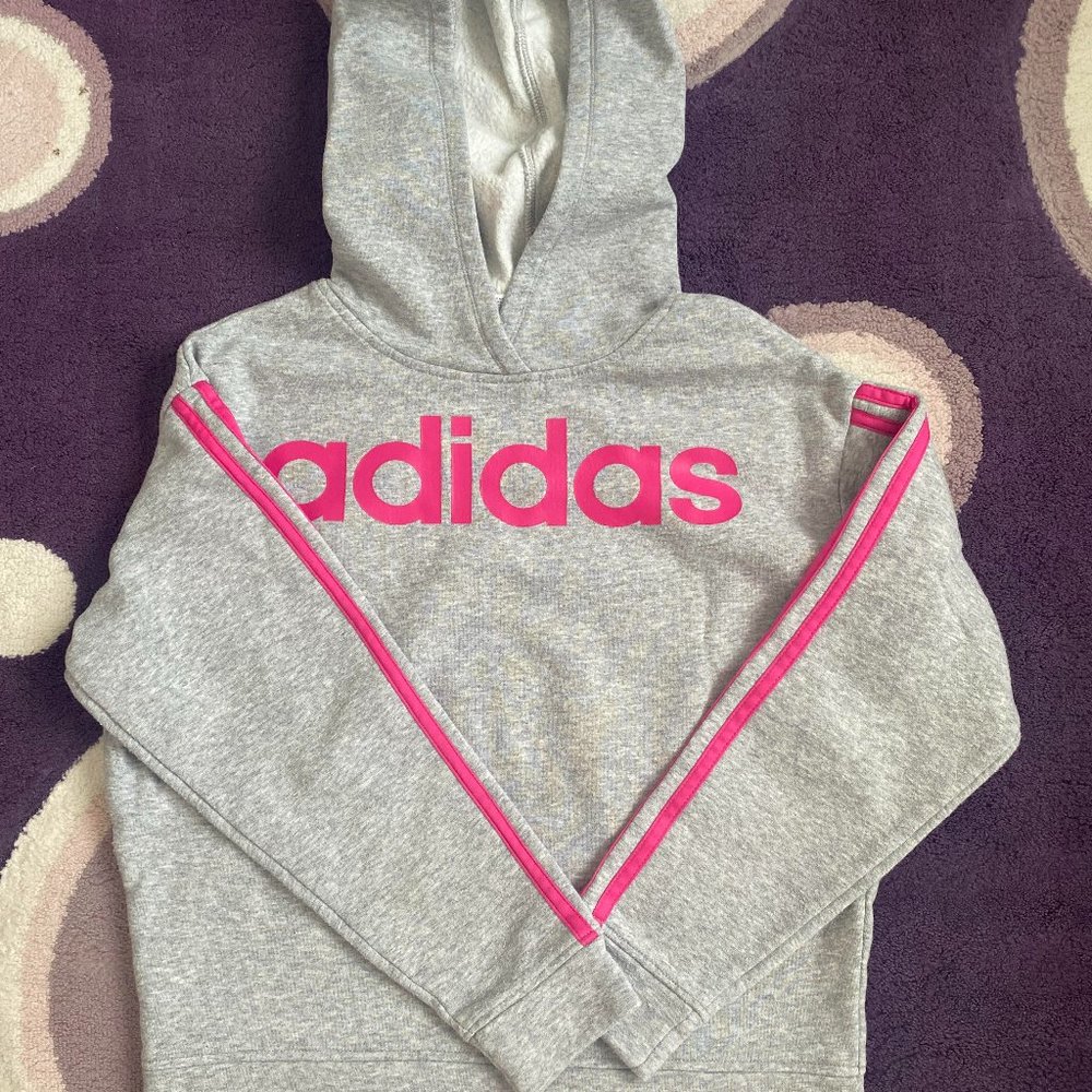 Adidas Grey w/ Pink Stripes Hoodie